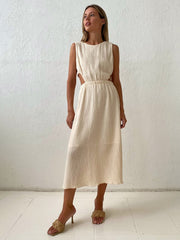 Holiday long Dress Woman 100% Cotton Loose splicing Summer sleeveless Dress Casual Lady Dress
