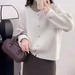 Women Sweater Cardigan Polished Gold Button Up Soft Knitted Long Sleeve Sweater Jacket Top Fall Winter Korean Ladies Chic Outfit