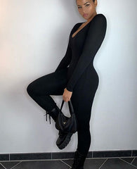 Basic Bodycon Jumpsuit For Women's Clothing Casual Brown Fitness Rompers Y2K Playsuit Activity Streetwear Overalls