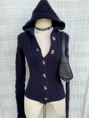 Korean Vintage Warm Knitted Autumn Winter Sweaters Simple High End Office Lady Punk Harajuku Cardigan Y2k 2000s Punk Jumper
