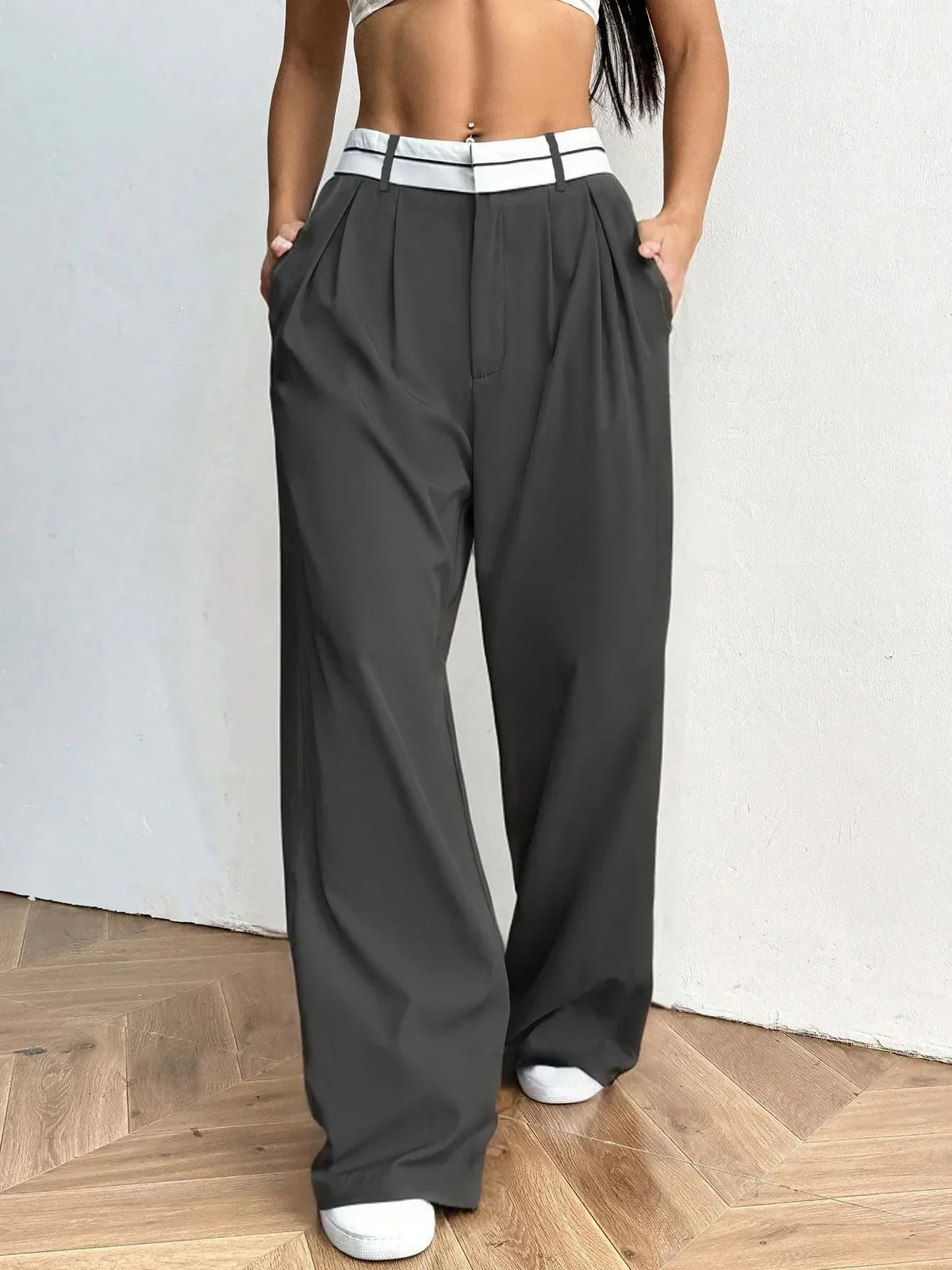 Pbong  Loose Wide Leg Suit Pants New Style Comfortable Fit Long Trousers for Women Elegant Fashionable AE Stock Origin China