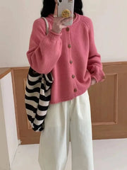 Women Sweater Cardigan Soft Knitted Button-Down Long Sleeve Plain Sweater Jacket Top Fall Winter Korean Ladies Chic Outfit