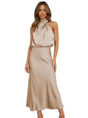 Spring And Summer Hot Selling New High-grade Satin Sleeveless Evening Dress