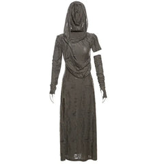 Harajuku Punk Midi Dress Women Mall Goth Streetwear Y2k E-girl Cyber Hooded Dress Vintage Hipster Casual Dress