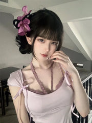 French Elegant All Match Square Off The Hsoulder Tops Y2k Aesthetic Japan Haeajuku Summer Base Girl Clothing Sweet Punk Tees
