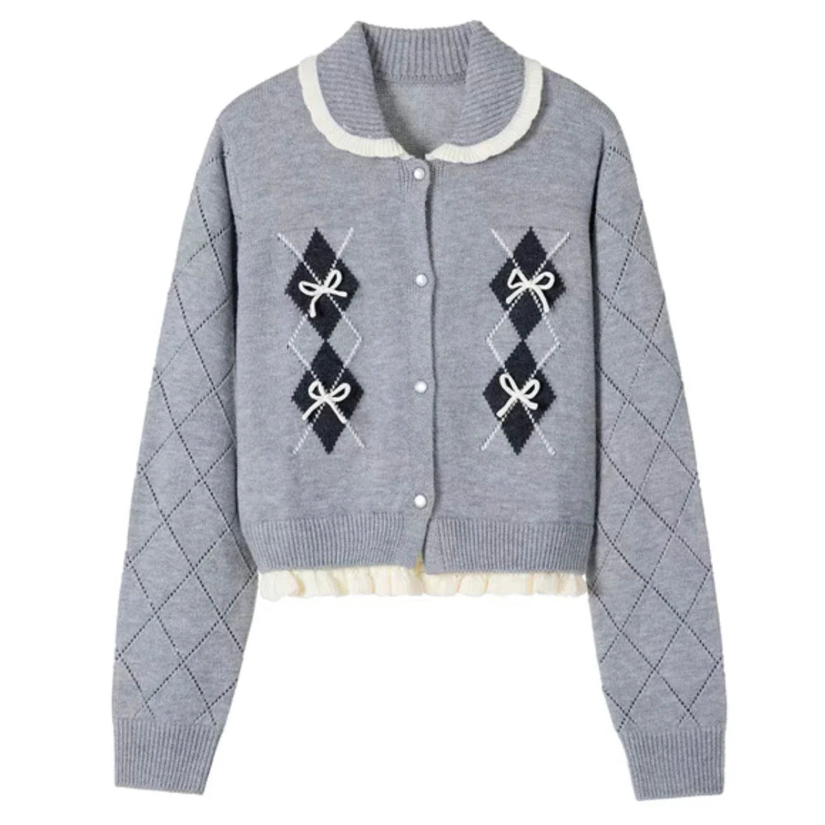 Vintage Sweet Cropped Cardigan Women Coquette Aesthetic Bow Knitted Sweater Mujer Kawaii Korean Fashion Long Sleeve Top