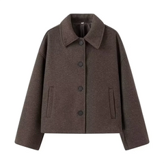 Autumn New Women's Fashion Style Versatile Simple Straight Tube Short Flip Collar Woolen Coat