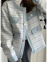 Fall Women Sweet Tweed Jacket Vintage Casual Long Sleeve Elegant Coat French Cute O Neck Women Fall Winter Retro Tops New