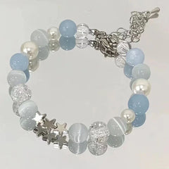 Harajuku Pentagram Pearl Beaded Bracelets for Women Korean Aesthetic Cute Star Blue Glass Ball Bracelets Y2k Jewelry Gifts