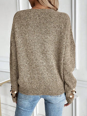 Elegant Sequined round Neck Pullover Knitted Sweater Long Sleeve Fashionable Women's Holiday Party Wear