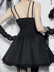 Goth Dark Lolita Gothic Aesthetic Bandage Corset Dresses Grunge Style Black Embroidery Emo Dress Women A-line Party Alt Clothes