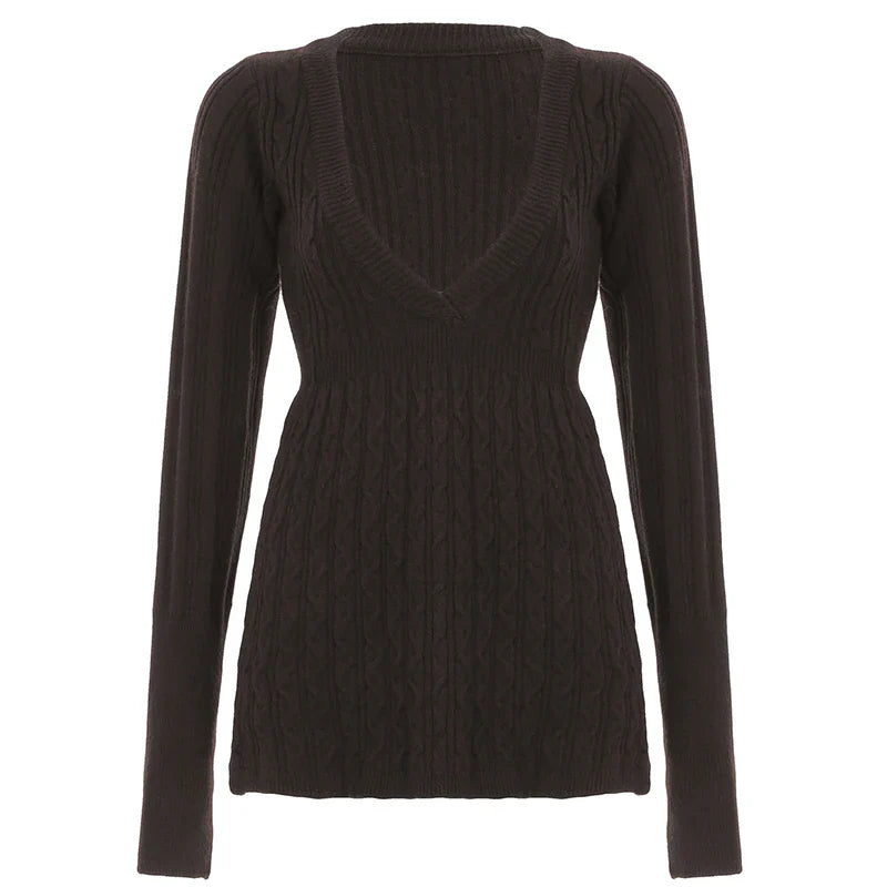 Causal Solid Knitted Women's Sweater Long Sleeve V-Neck Simple Fashion Trendy Autumn Winter Base T-Shirts