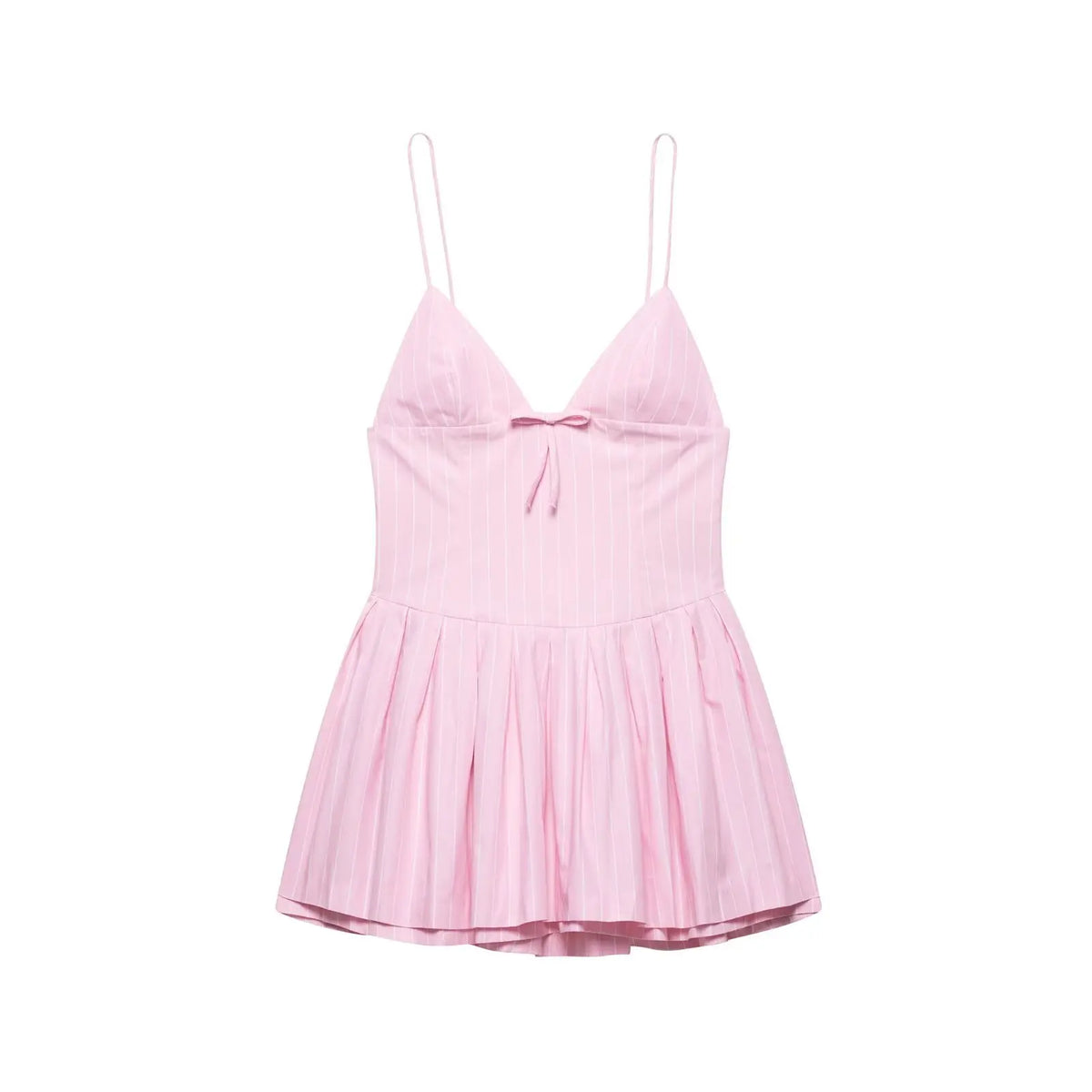 Fashion Sexy V-neck Stripe Pink Bow Short Dress New Sleeveless Slim Sweet Chi Slip Dress Streetwear Y2K Woman Clothing
