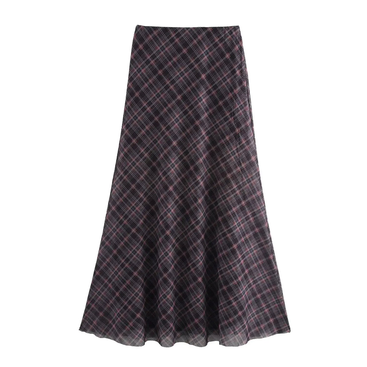 High Waist Retro Chic Plaid Long Skirt 2025 New Elegant Fashion Zipper Summer Skirt Streetwear Y2K A-line Spring Women Skirt