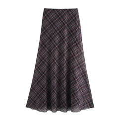 High Waist Retro Chic Plaid Long Skirt 2025 New Elegant Fashion Zipper Summer Skirt Streetwear Y2K A-line Spring Women Skirt