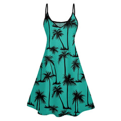 2025 Women's Beach Dresses Palm Tree Print Hawaii Vacation Dress Spaghetti Strap V Neck A Pendulum Mini Dress