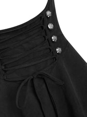 Lace Up Layered High Low Suspender Skirt Suspender High Low Lace Up Basic Skirts for girl Solid Black Color Gothic Skirt New
