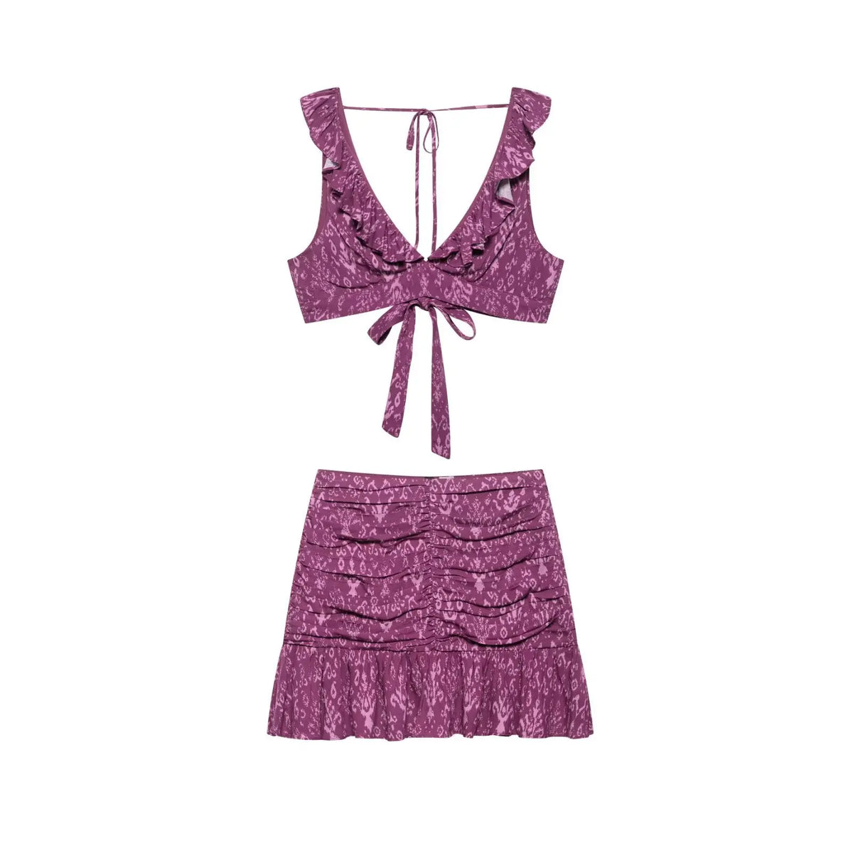 Fashion And Sexy Pleated Short Top And Pleat Skirt 2 Piece Set Floral Print Vest + Short Skirt Holiday Party Women Set 2025 New