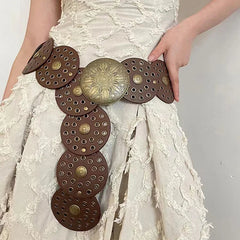 Hollowed Out Western Style Exaggerated Denim Wide Disc Belt For Women Retro Soft And Durable Women Belt Dress Accessories