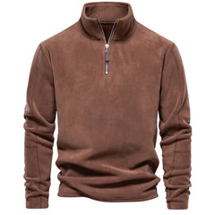 New men's fleece sweater with standing collar, half zipper, long sleeves, European size, cross-border trend, versatile men's top