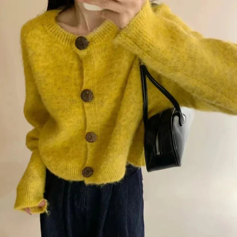Chunky Cardigan Woman Cozy Button Front Sweater Jacket Long Sleeve Single Breasted Knitted Coat Autumn Winter Casual Knitwear