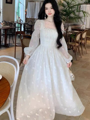 Women Summer Elegant Fairy Midi Dress Causal Long Sleeve Vintage Party Dress Female Ruffles Party Gown Dress Korean Chic Y2k New