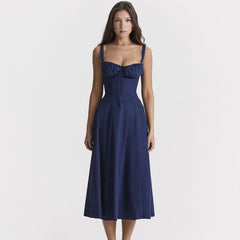 Floral Print Sexy Midi Dress For Women New Sleeveless Backless High Split Sundress Ladies Elegant Lace-up Long Dress