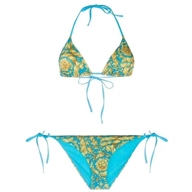 New Luxury Design Swimsuit Golden Floral Print Two Piece Sexy Bikini Female Brazilian Bathing Suit Women Swimwear Beach Biquínis