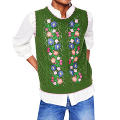y2k Sweater Vest Women Cozy Stylish Flower Embroidered Crew Neck Sleeveless Knitted Tank Tops 2000s Clothing Streetwear