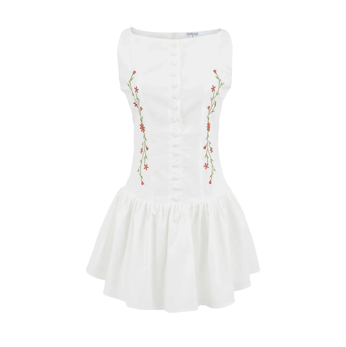 Flower Embroidery White Short Dress 2025 New Single Breasted Slim A-line Pleat Women Dress Sweet Y2K Street Female Clothes