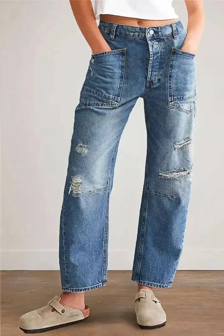 Pbong  Street Style Irregular Print Vintage Jeans High Waist Straight Leg Trousers Trendy Person Cross-Border Spring Fashion