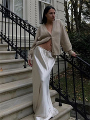 Lace-Up High Waist Fashion Long Skirt Women Drawstring Loose Casual Solid Patchwork Fashion Streetwear Female Maxi Skirt