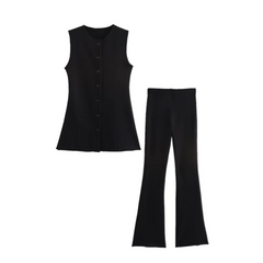 autumn new women's fashion temperament commuting slim fit versatile round neck vest trumpet leggings set