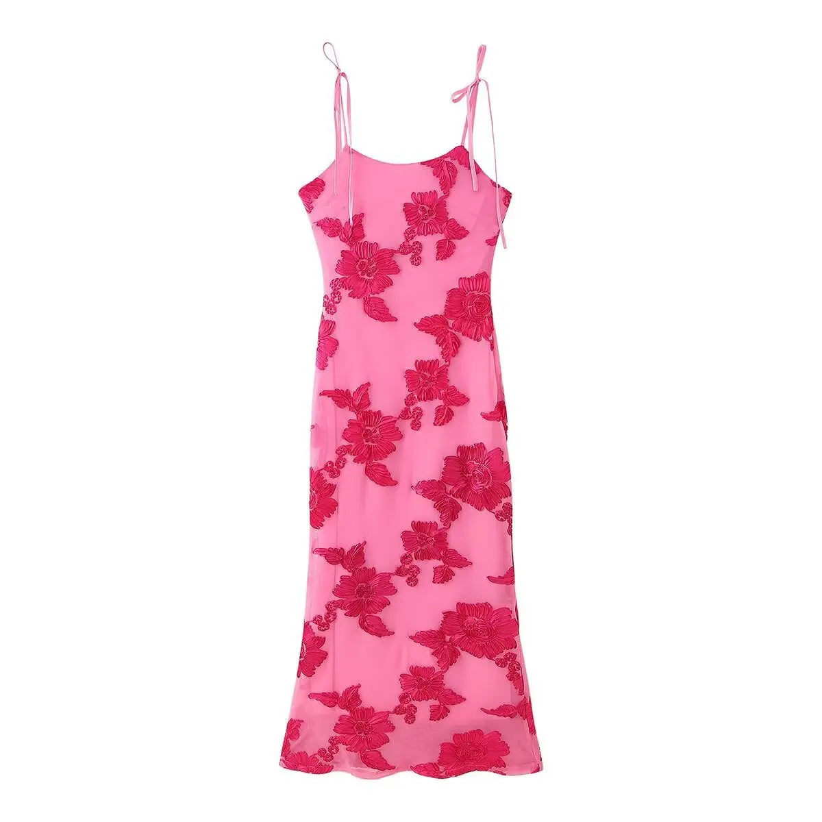 Flower Jacquard Long Dress 2025 New Rosered Sleeveless Slim Fashion Slip Dress Summer Vestidos Beach Party Female Clothes
