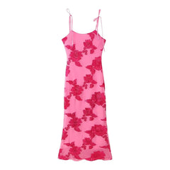 Flower Jacquard Long Dress 2025 New Rosered Sleeveless Slim Fashion Slip Dress Summer Vestidos Beach Party Female Clothes