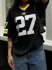 Women's Summer V-Neck Loose Casual Numeric Print T-Shirt Graphic Tee  Tops Loose And Breathable Sports Jersey Trendy T-shirt