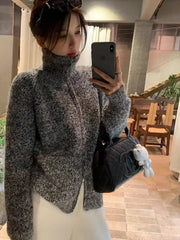 Women Zip Up Sweater High Neck Zipper Front Knit Cardigan Sweater Jacket Ladies Autumn Winter Korean Fashion Outfit