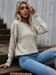 Autumn and winter pure color simple round neck long sleeved women's knitted sweater