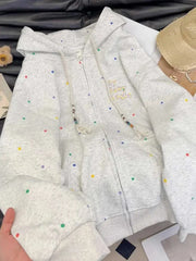 Vintage Dot Sweet Hoodies Women Letter Embroidery Cute Loose Sweatshirts Casual Preppy Style Long Sleeve Lady Japan Tops