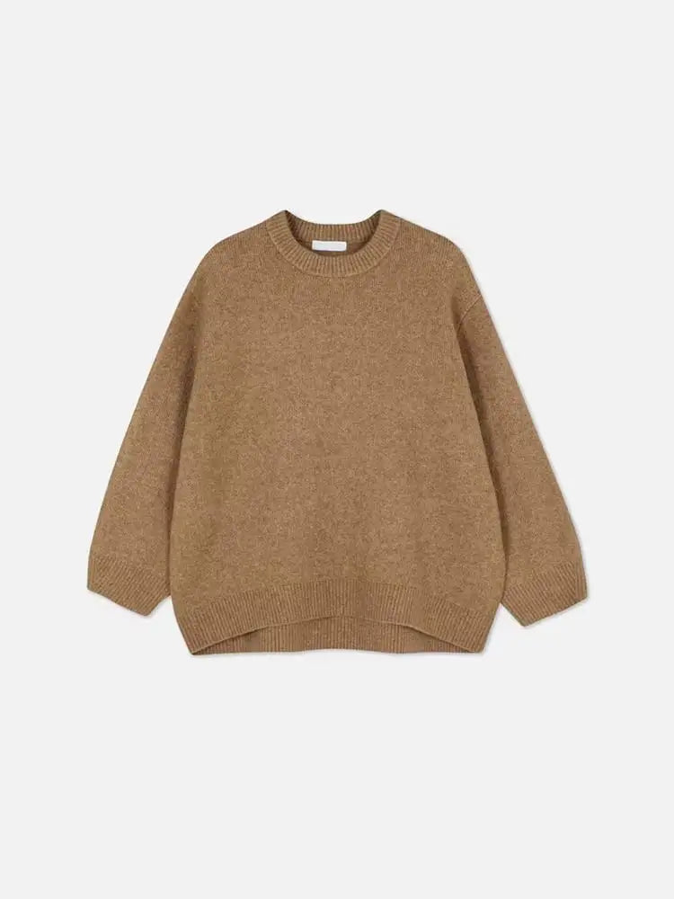 Sweet Pink Knit Sweater For Women Oversized Solid Crew Neck Long Sleeve Pullover Sweaters Female Fashion High Street Jumpers