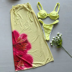 3 Pieces Swimsuit  Sexy Bikinis Women Swimwear Female Long Dress Cover Up Bikini Set Beachwear Bathing Suit Swimming Suit