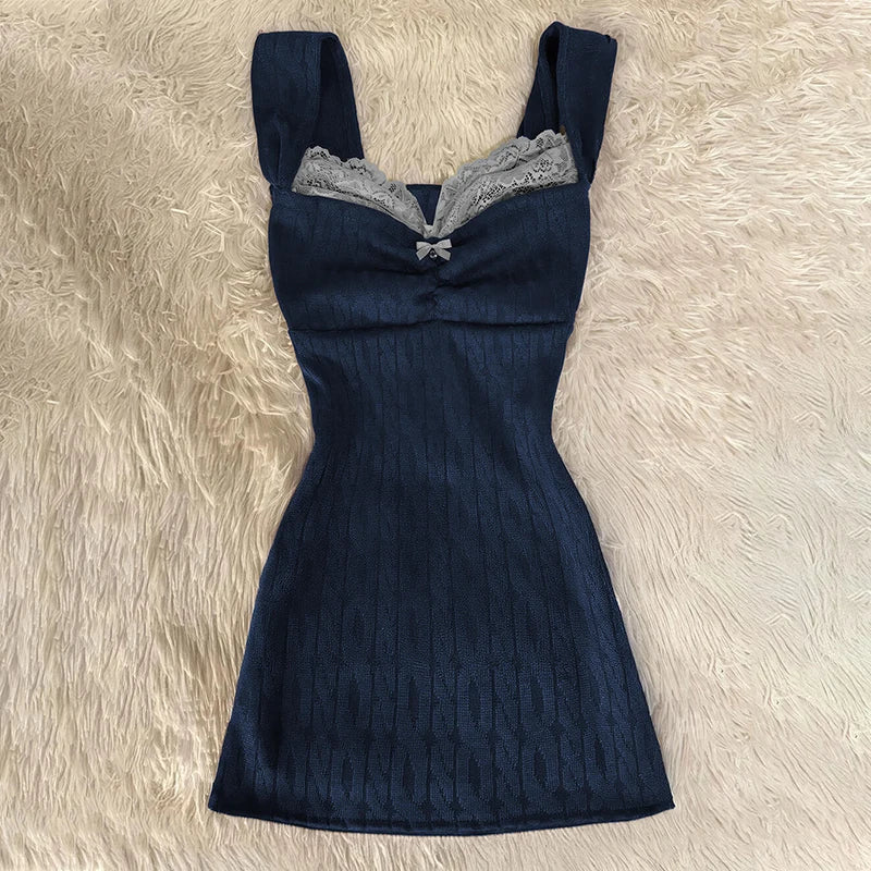 Y2K Summer New Sexy Sweet Chicly Women Dress Blue Slim Simple Sleeveless Dresses Female Fashion Street Casual Basic Woman Dress