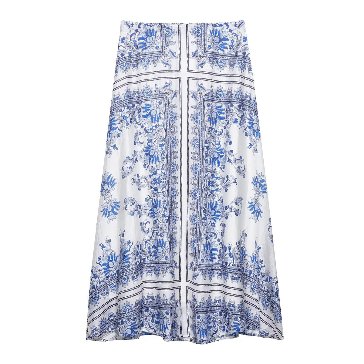 Women's Fashion Retro Vacation Style Blue Flower Printed High Waisted Skirt Boho Women Summer Skirt 2025 New Female Clothing