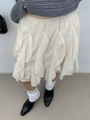 Irregular Streetwear Short Skirt Lace Patchwork Sweet Chic Beige Women Skirt A-line Elastic Waist Fashion Summer Skirts New