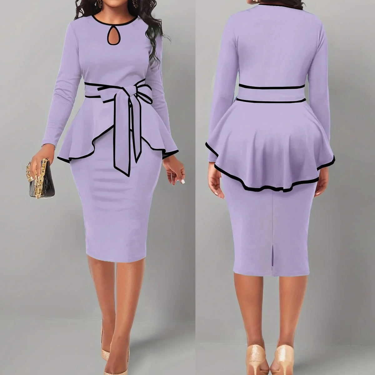 Pbong  SexyElegant Amazon Cross-Border Suit Dress Ruffle Edge Top Side Slit Skirt 2-Piece Set For Women