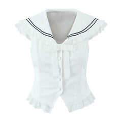 2025 New Peter Pan Collar Tank Top And Pleat Short Skirt 2 Piece Set Vest + Short Skirt White Sweet College Style Summer Outfits