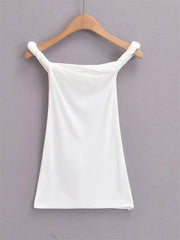 Twist Off-Shoulder Slim T-shirt Solid Patchwork Elegant Backless Women's Top Y2k Top Pleated Casual Strapless Pullover Tee