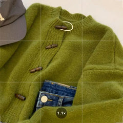 Vintage Soft Supple Round Neck Sweater Knitted Cardigan Jacket For Women Spring Autumn Idle Style Top