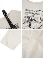Vintage Y2K Oversize Off shoulder T shirt With Print Women Hole Hip hop Long sleeve Baggy Basic T shirt Pulovers Ladies Tops