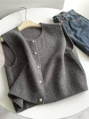 Streetwear Casual Cardigan Vest Women O Neck Simple Knitted Tops Fall Female Korean Sleeveless Fashion Sweater Vest Jacket